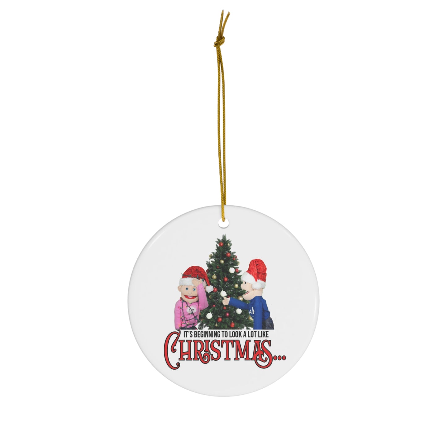 James and Julia "It's Beginning To Look A Lot Like Christmas" Ceramic Ornament, 2 shapes